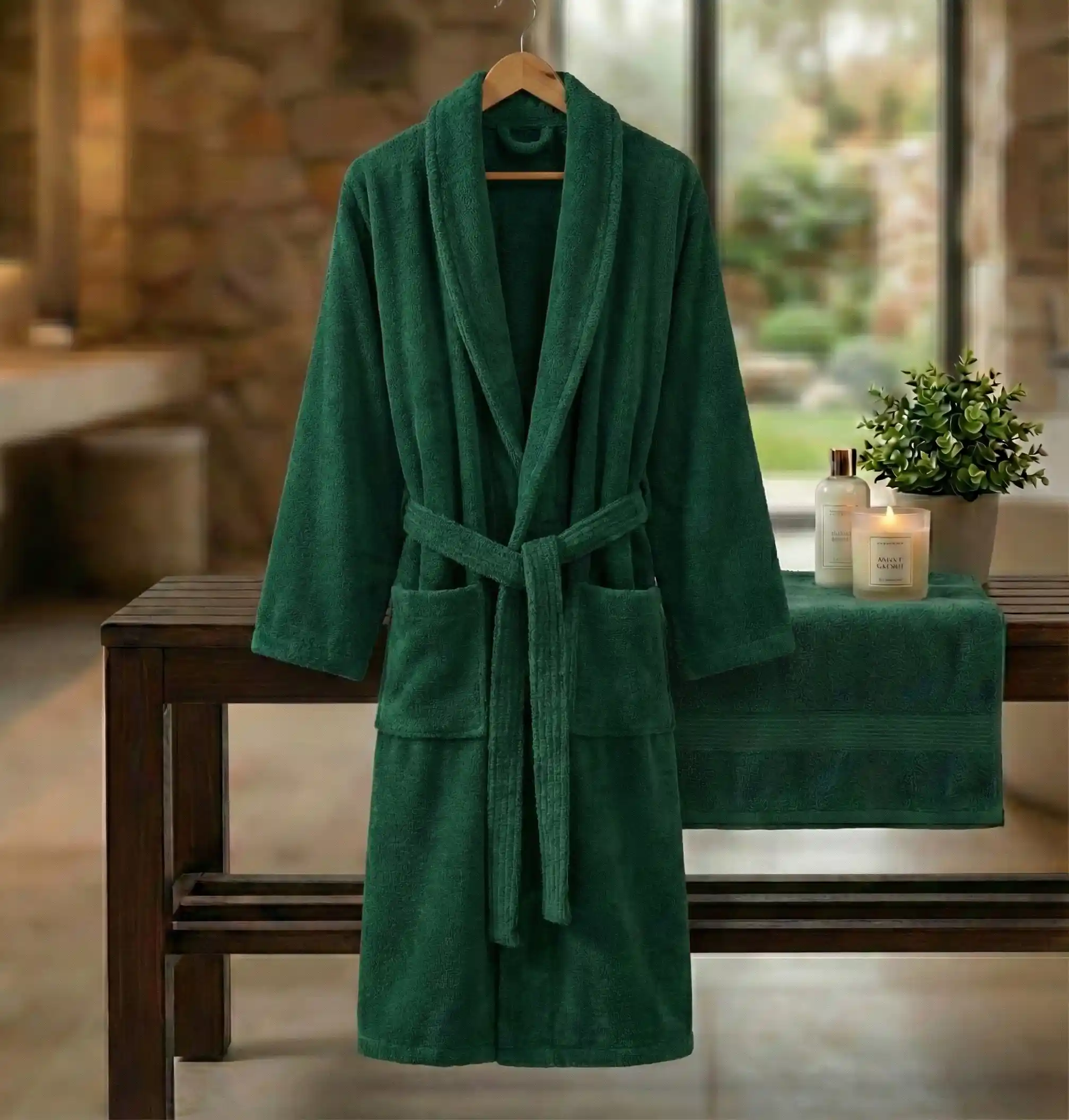 HALAT DE BAIE VELUR 100% BUMBAC (VERDE)