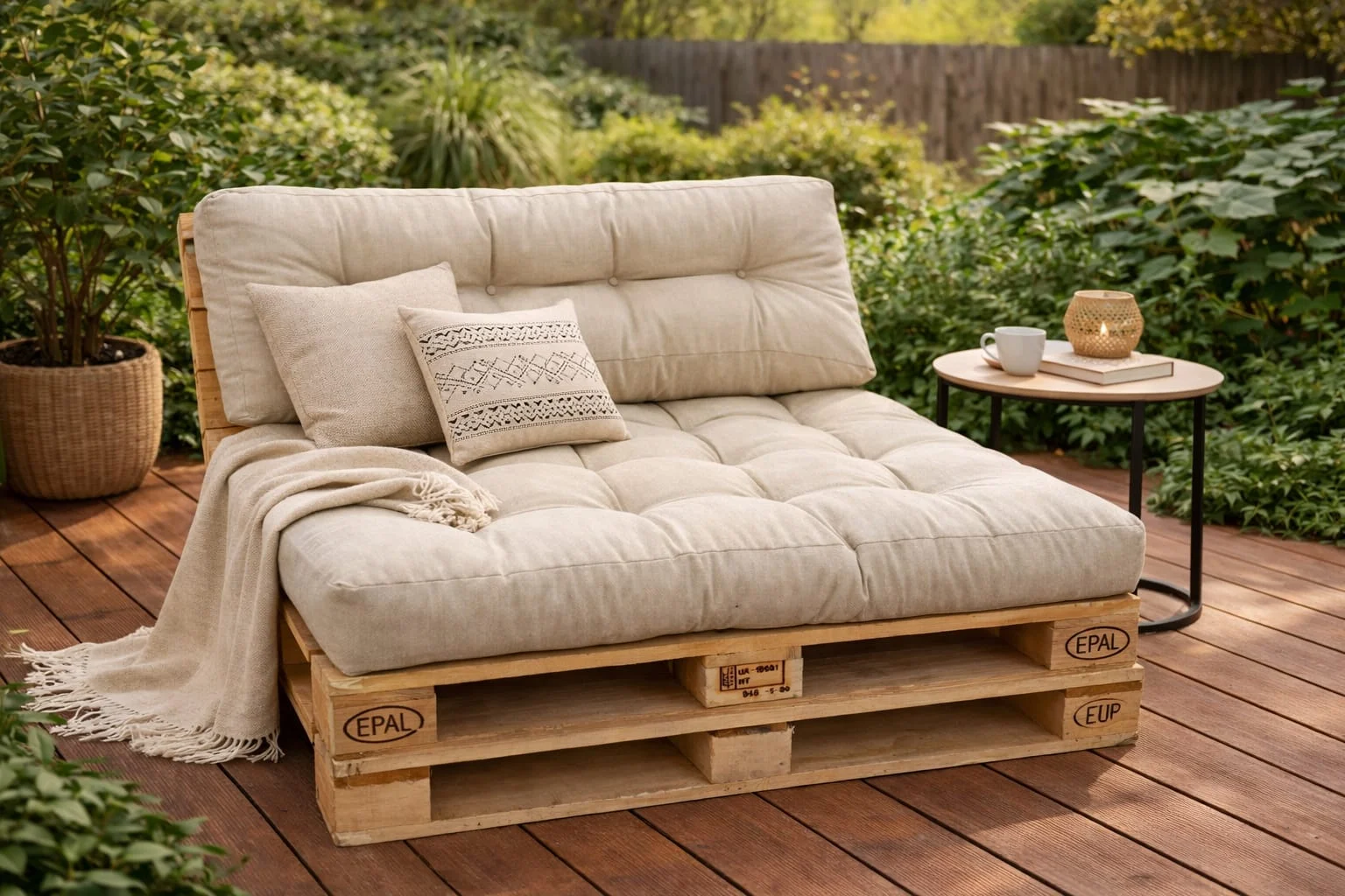 Set perne grădină ”Pallet Soft Seating” Crem